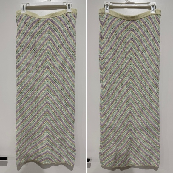 For Love And Lemons Pastel Bette Midi Skirt in Lavender Purple & Light Green - L - Picture 4 of 6